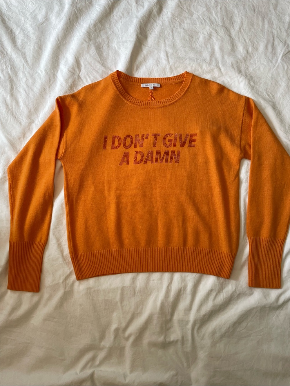 Patrizia Pepe Orange Crewneck Sweater with I Don't Give a Damn